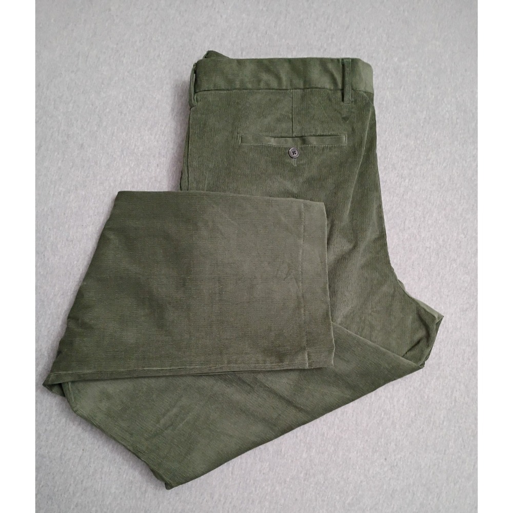 Lands End Mens Olive Green Corduroy Pants Traditional Fit Pleated Front Size 40